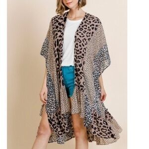 Umgee | Animal Print Kimono Open Front Ruffled‎ Hem M / L